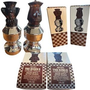 Vintage Avon Chess Piece Bottles King Queen II Empty Boxes Collectible 70/80s